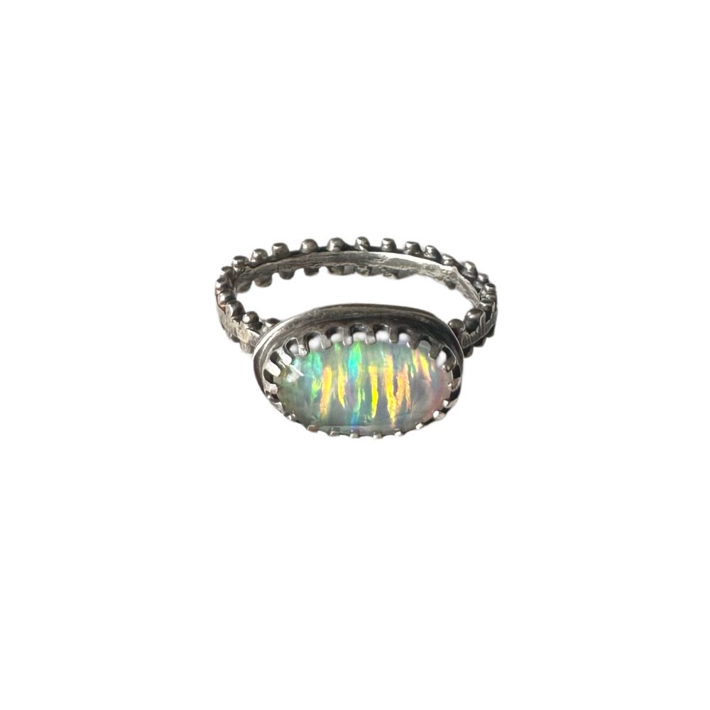 SOLD • Aurora Opal Rose Cut Silver Ring - Size 6.5
