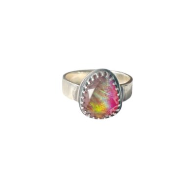 SOLD •  Red Aurora Opal Rose Cut Silver Ring - Size 7