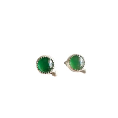 Green Agate Silver Stud Earrings
