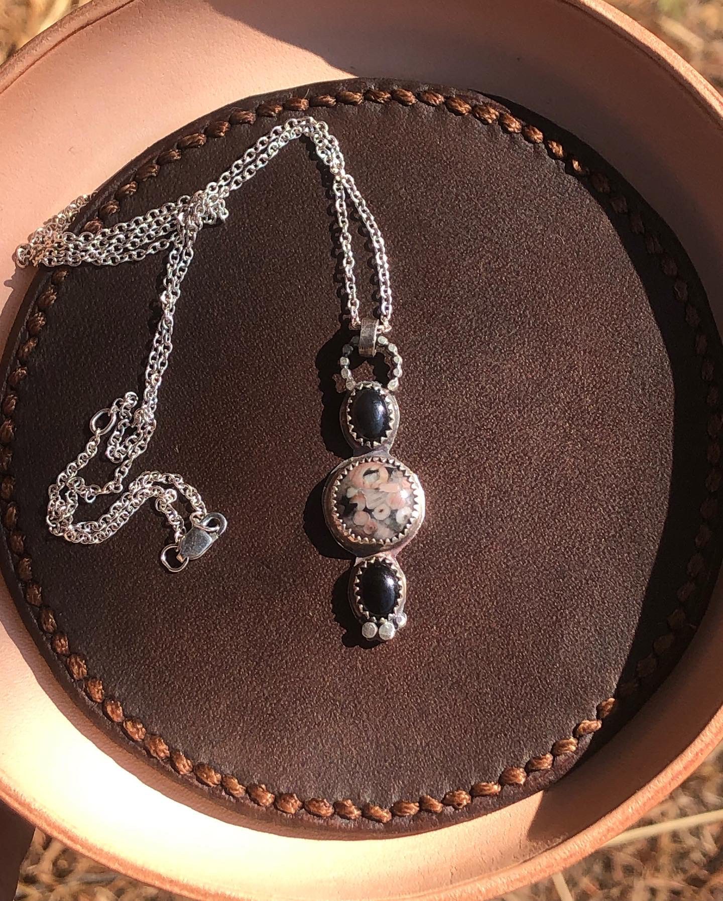 Full Moon Castle Jasper & Onyx Silver Necklace