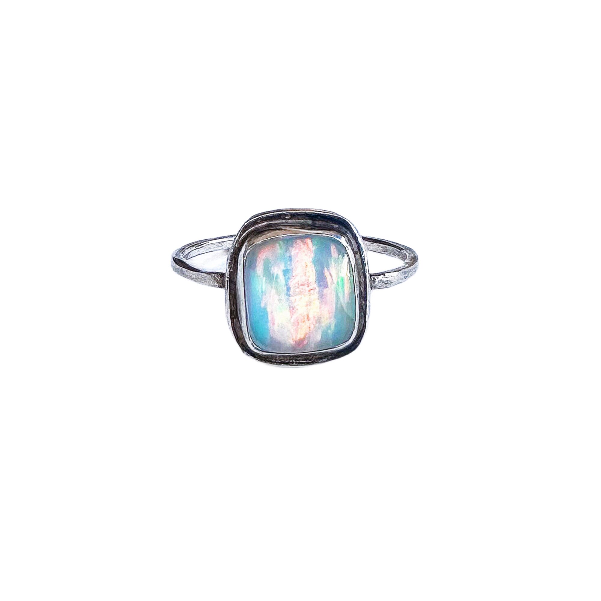 SOLD • Faded Rainbow Square Aurora Opal Rose Cut Silver Ring - Size 6.5