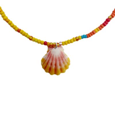 SOLD • Hawaiian Sunrise Shell & Vintage Glass Bead Necklace