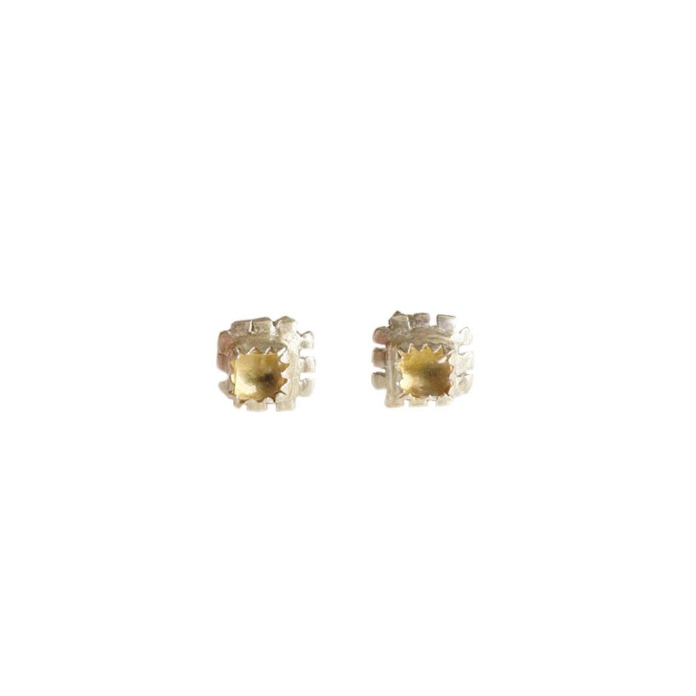 Square Citrine Silver Studs