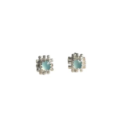 SOLD • Square Blue Chalcedony Silver Studs