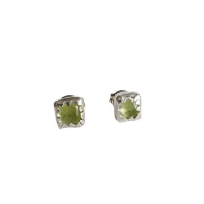 Square Peridot Silver Studs
