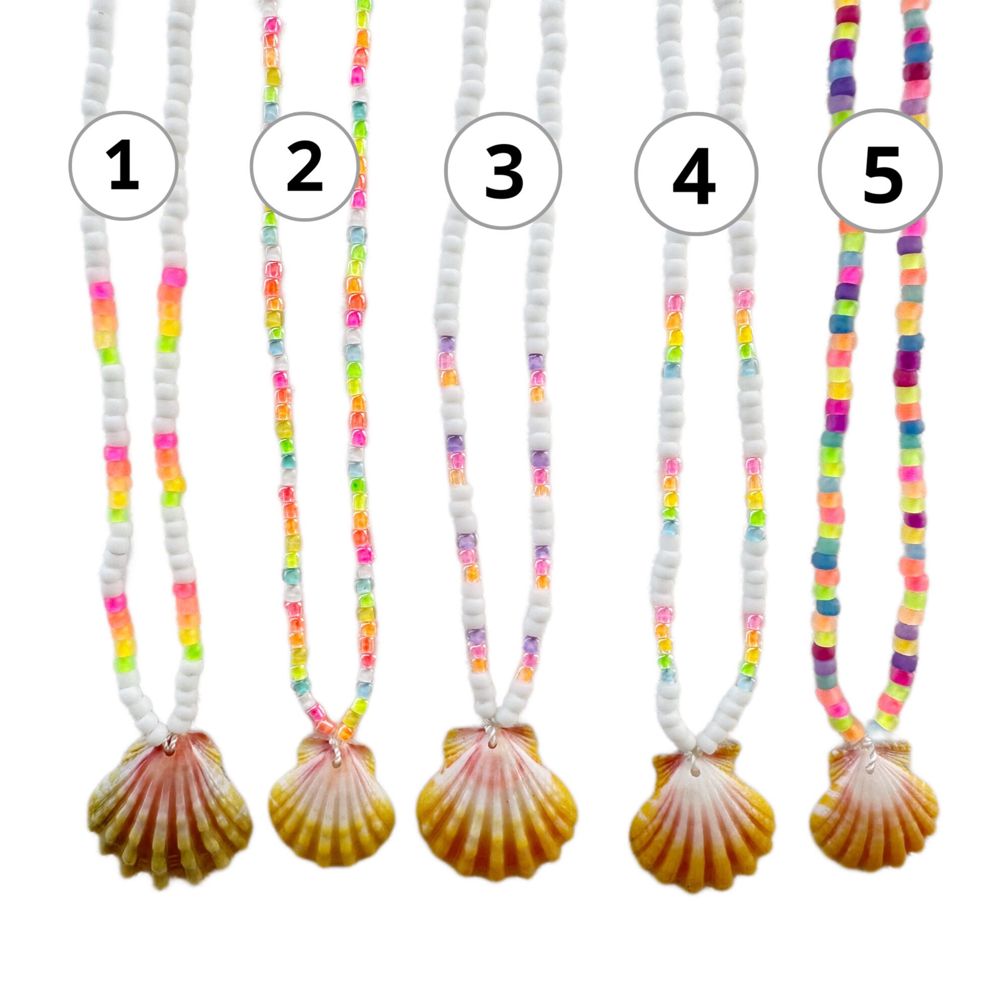 Sunrise Shell Necklace with Glass Beads