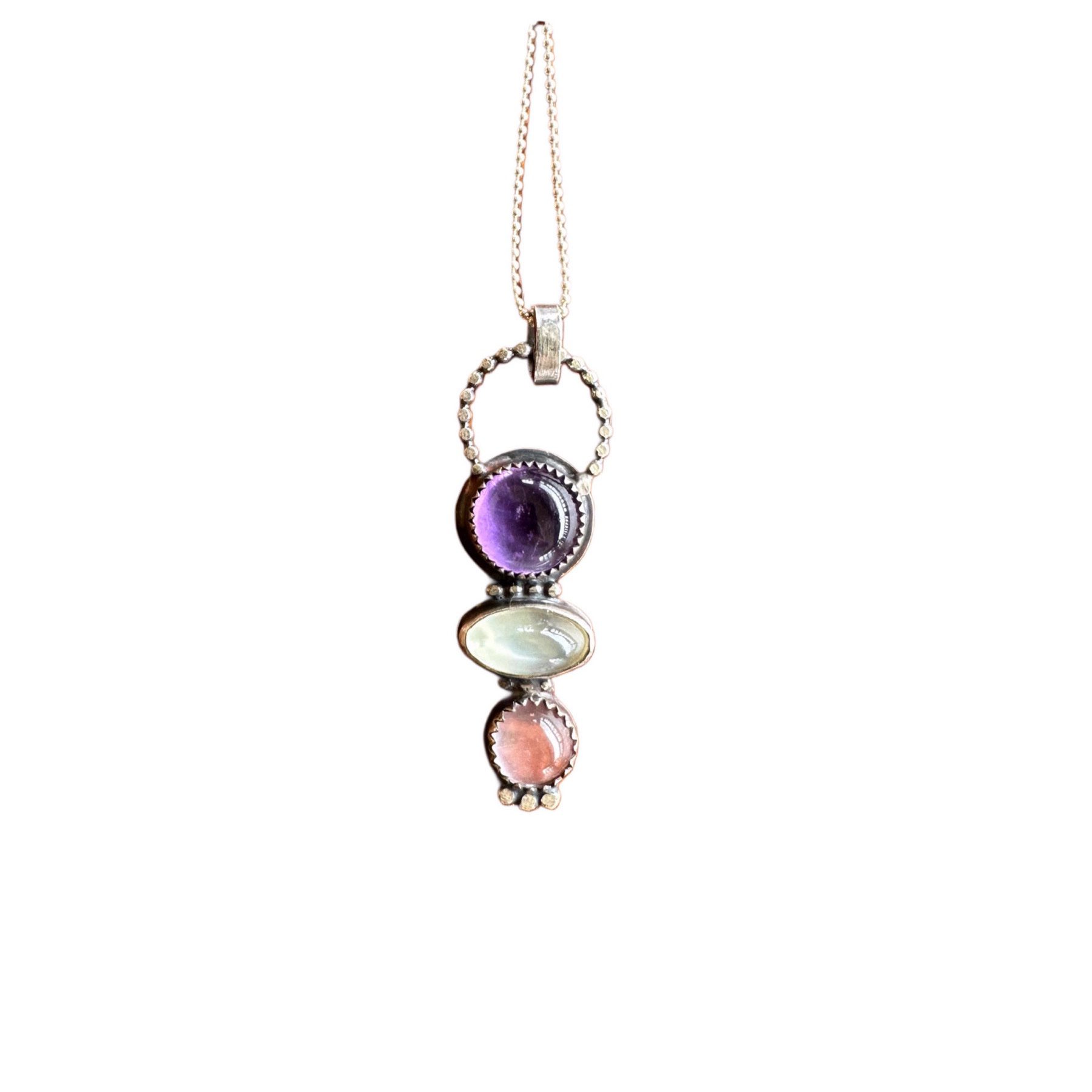 SOLD • Amethyst, Moonstone, Cherry Quartz Silver Necklace