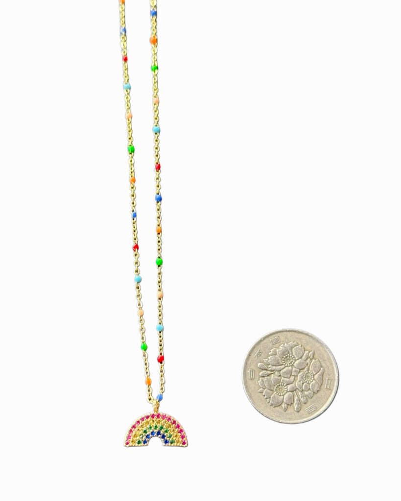 Pave Gold Plated Rainbow Charm Necklace