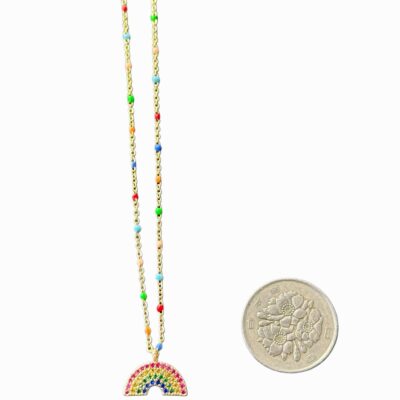 Pave Gold Plated Rainbow Charm Necklace