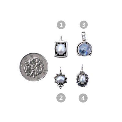 Vintage Petite Sterling Silver Pendants with 16" Box Chain – Freshwater Pearl & Moonstone