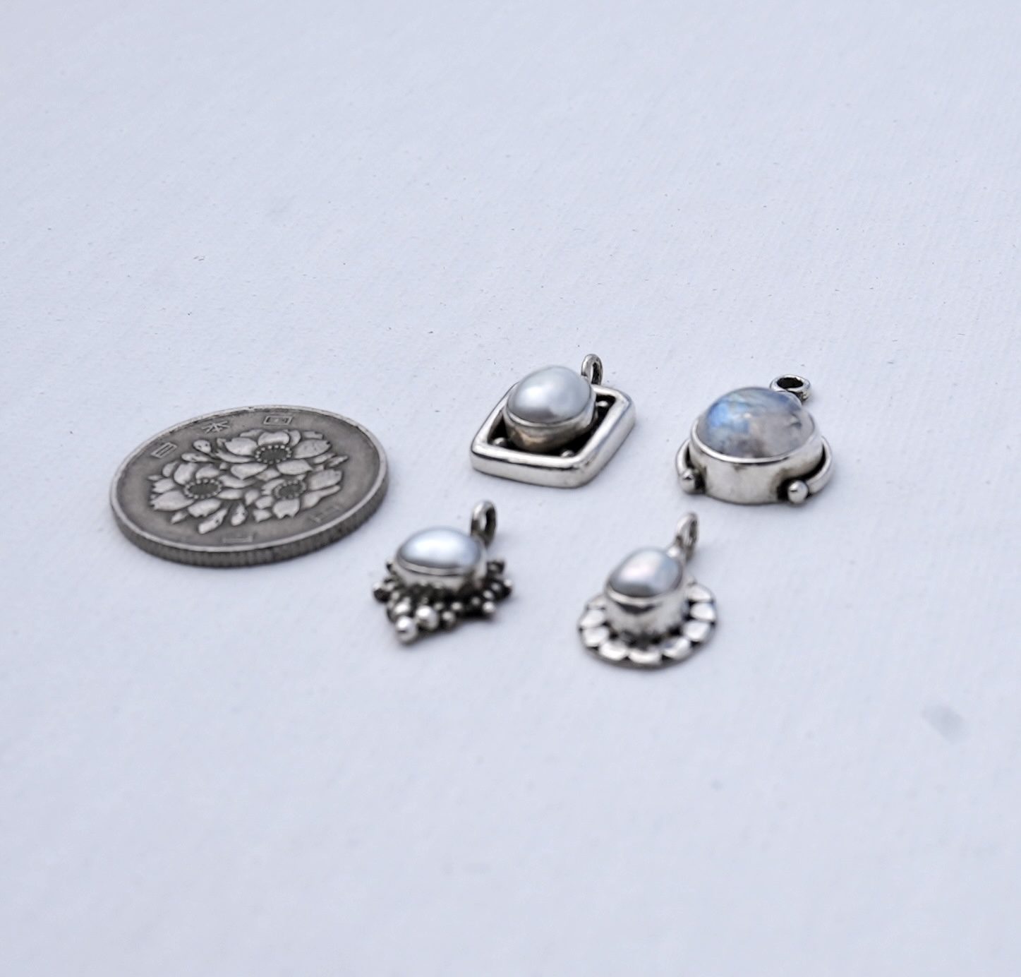 Vintage Petite Sterling Silver Pendants with 16" Box Chain – Freshwater Pearl & Moonstone - Image 2