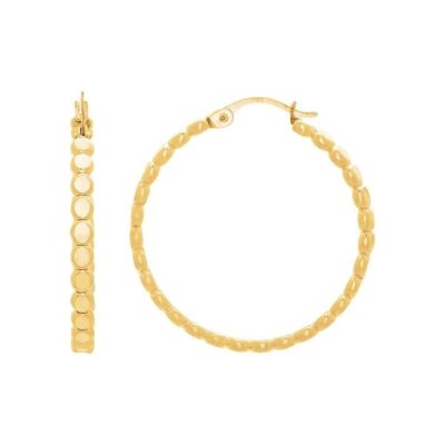 Yellow Gold-Filled Flat Beaded Hoop Earrings
