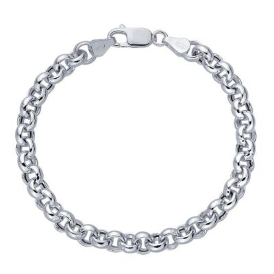 Sterling Silver 6.5mm Hollow Round Rolo Chain Bracelet