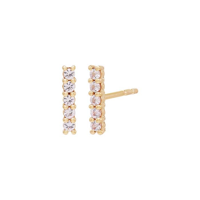 14K Yellow Gold Pink Sapphire-Set Bar Stud Earrings